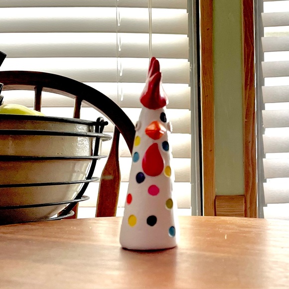*EUC* Multicolored Resin Rooster Statue - White w/Multicolored Polka-Dots - Picture 1 of 8